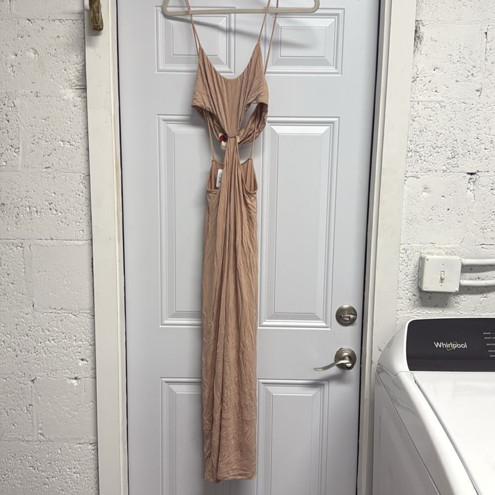 FP Beach Tan Maxi Cut Out Backless Dress NWT Medium - Adjustable Spaghetti Strap